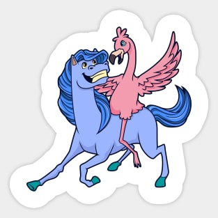 Cartoon flamingo riding on horse Sticker